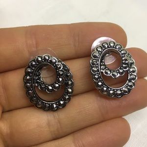 Avon Marcasite Earrings vntg gunmetal oval